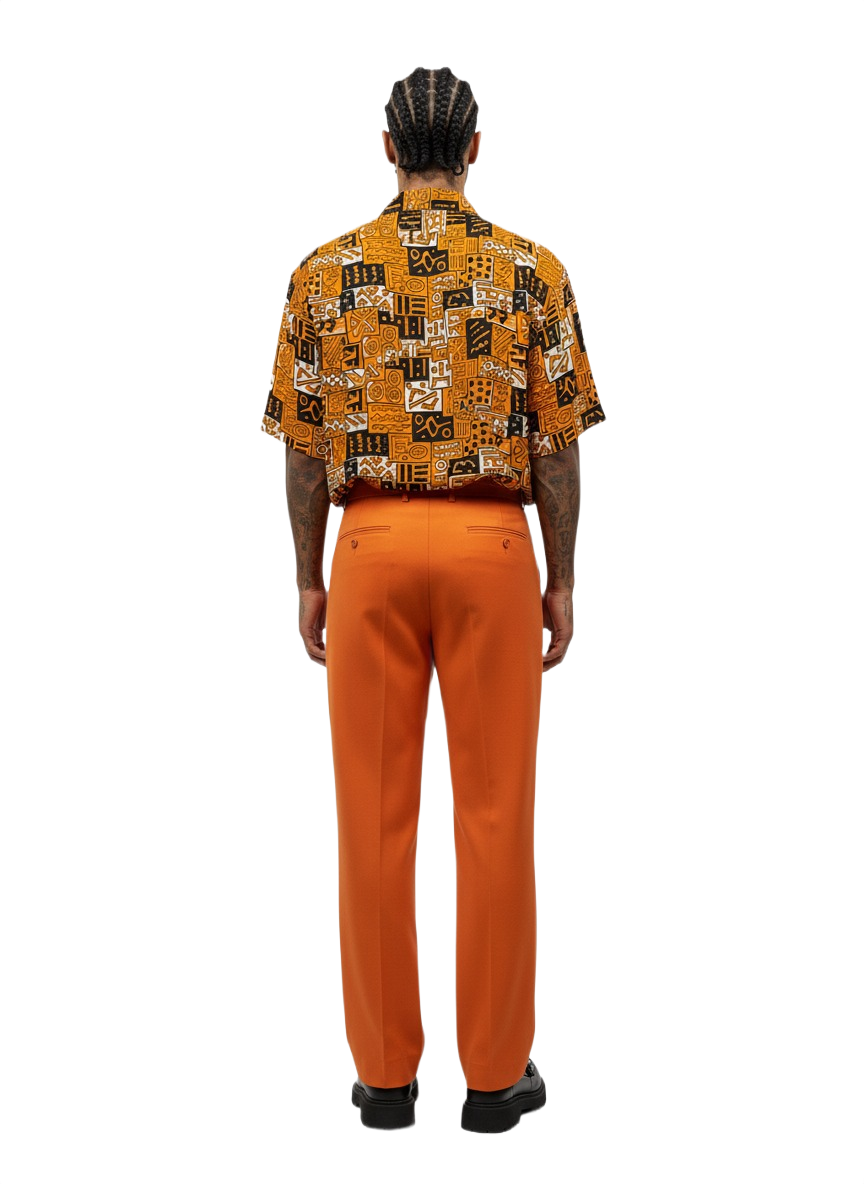Akoma Burnt Orange & Black Ankara Print Short Sleeve Shirt