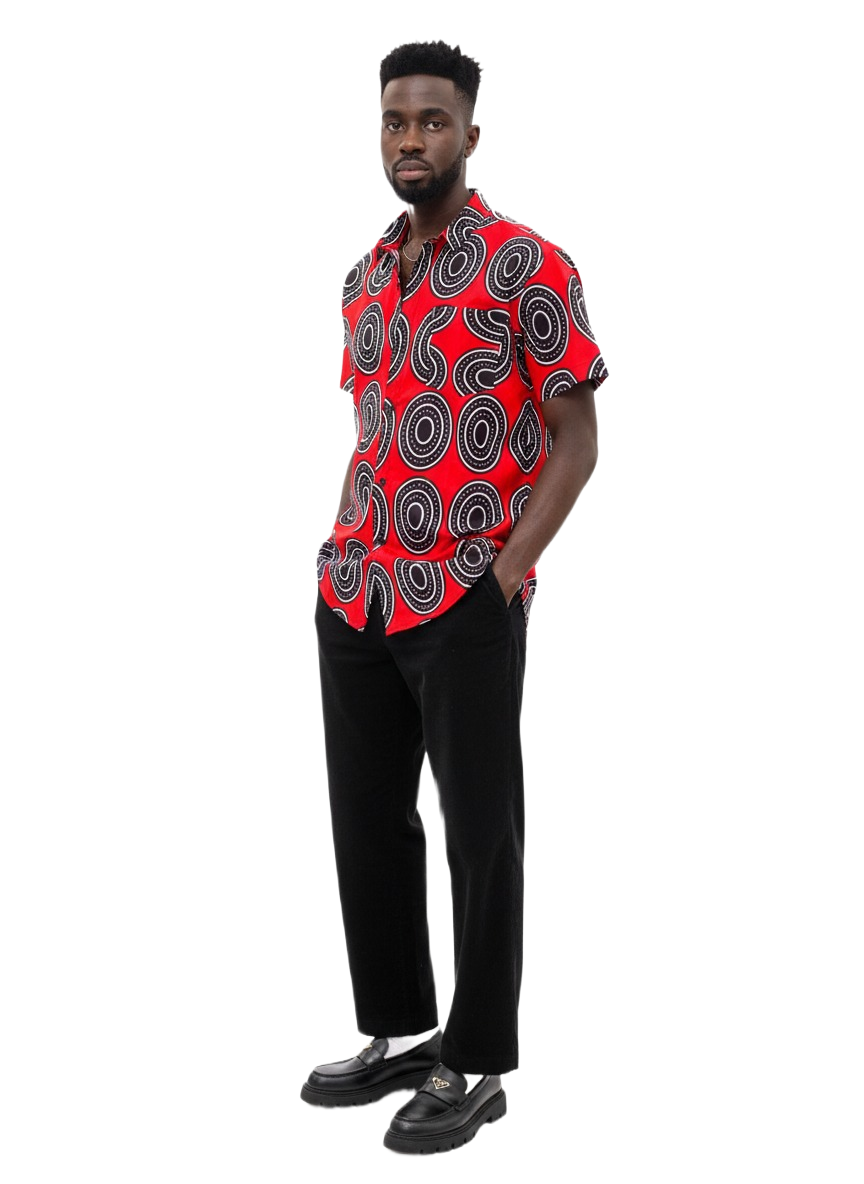 Tumi Red and Asase Black Circle Ankara Short Sleeve Shirt