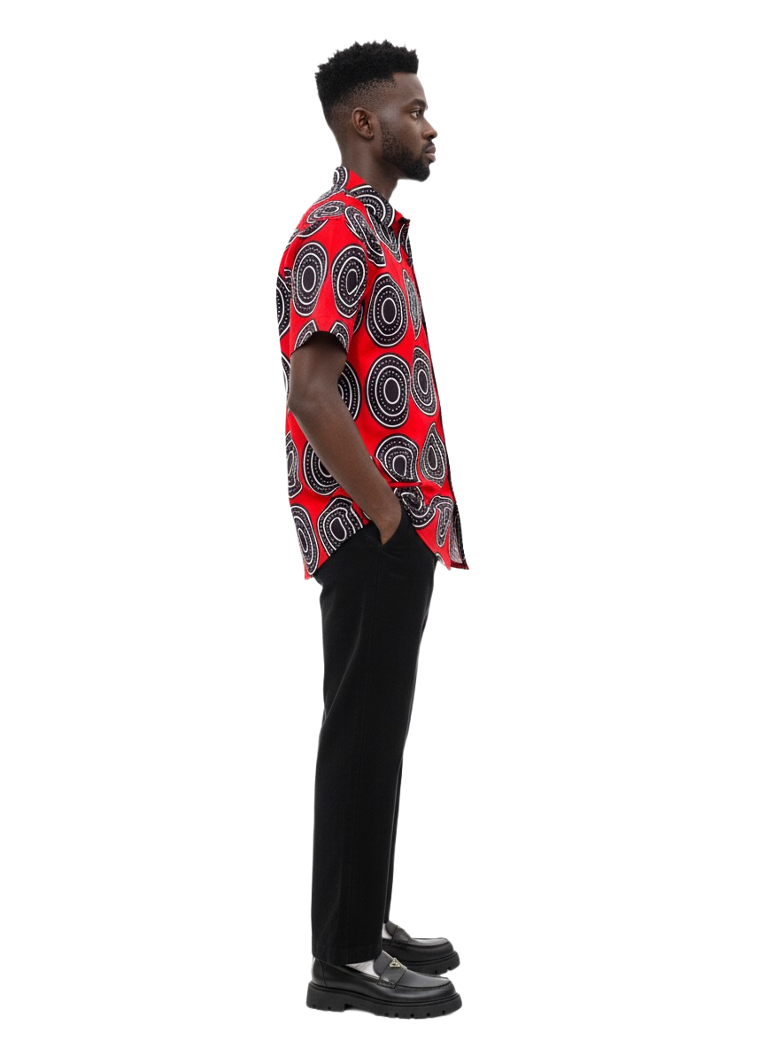 Tumi Red and Asase Black Circle Ankara Short Sleeve Shirt