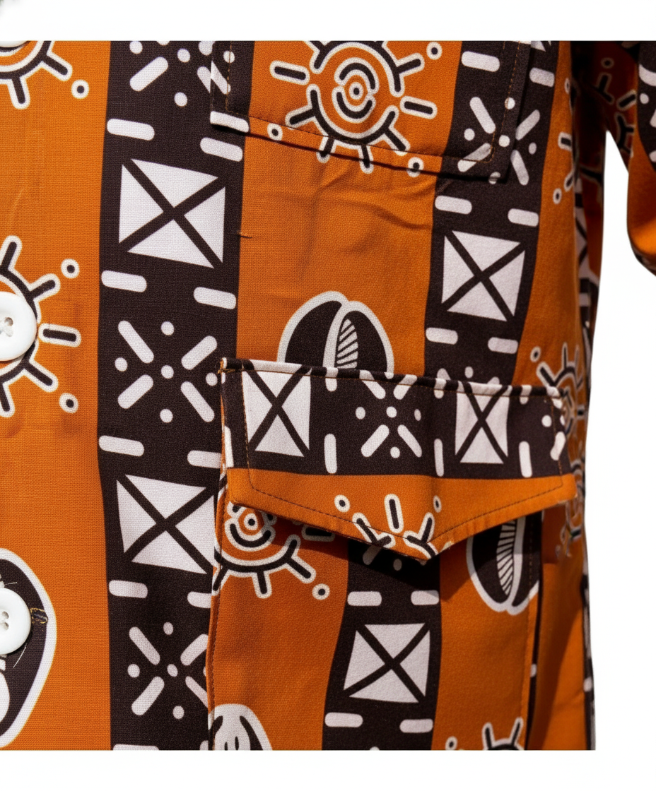 Burnt Orange & Cocoa Earth Brown Ankara Print Padded Jacket