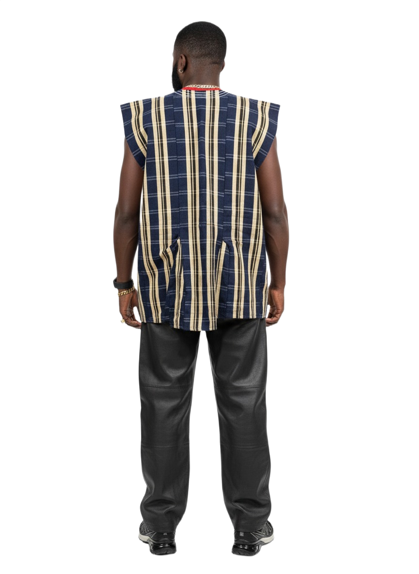 Pale Yellow & Navy Handwoven Batakari Fugu