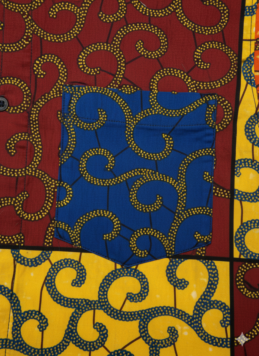 Pocketed Multi Patchwork Ankara Print Long Sleeve Shirt