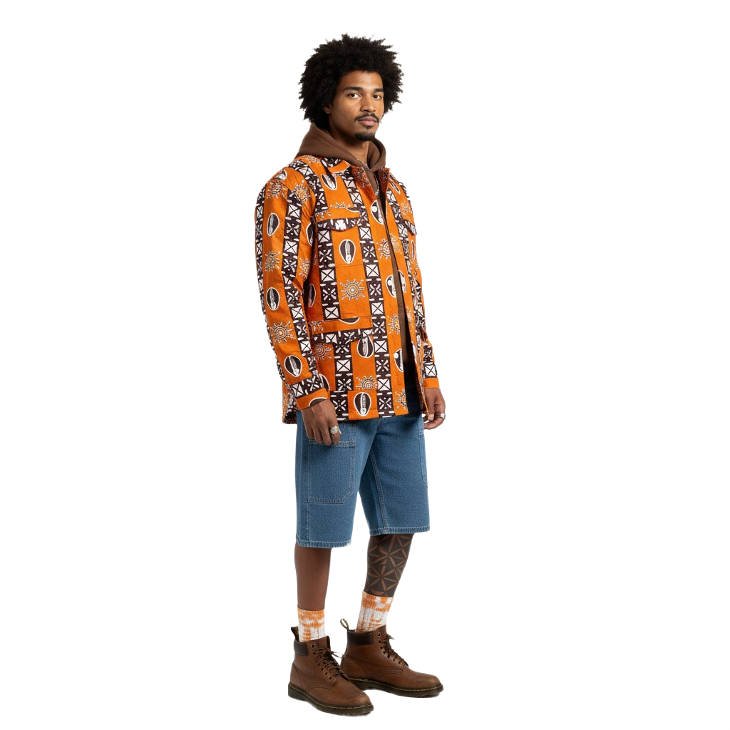 Burnt Orange & Cocoa Earth Brown Ankara Print Padded Jacket