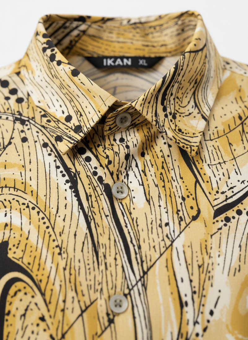 Marble Print Golden Caramel & Spotted Black Silk Long Sleeve Smart Shirt