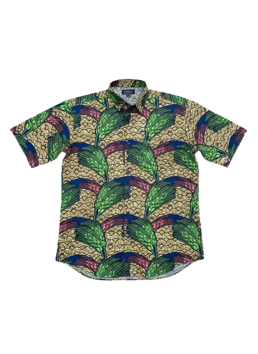 Leaf Green Design Ankara Wax Print Short Sleeve Shirt
