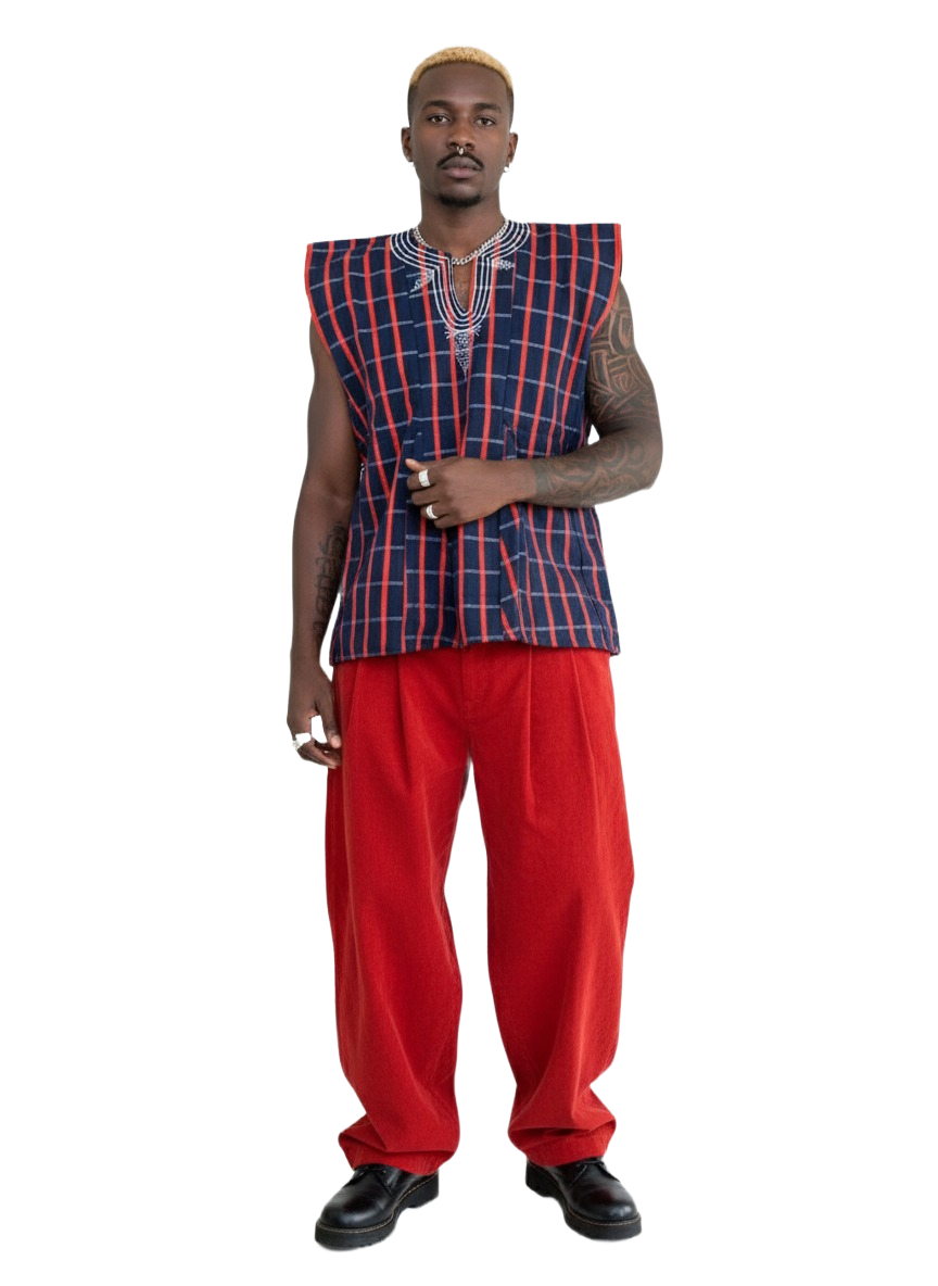 Navy Blue & Red Handwoven Batakari Fugu