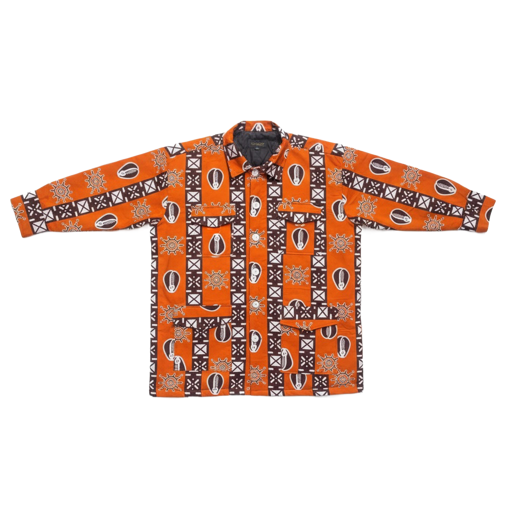 Burnt Orange & Cocoa Earth Brown Ankara Print Padded Jacket