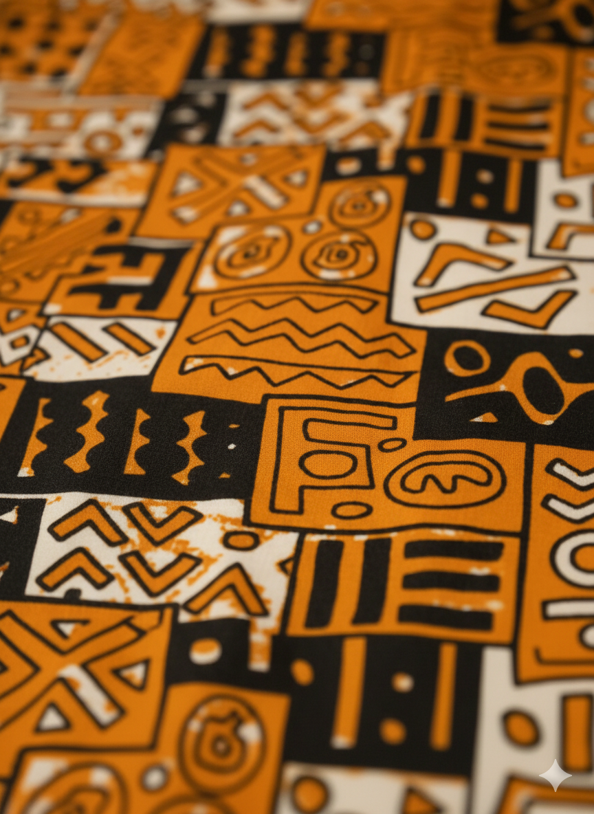 Akoma Burnt Orange & Black Ankara Print Short Sleeve Shirt