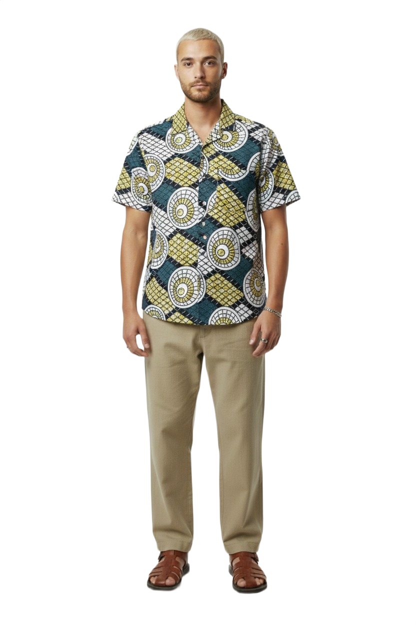 Shell Blue Wax Print Ankara Short Sleeve Shirt