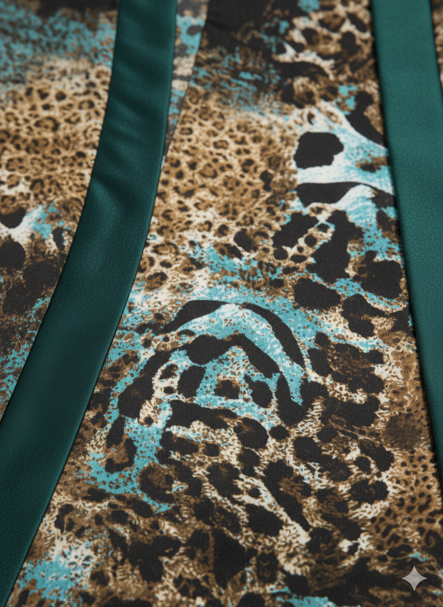 Ice Blue & Emerald Green Tiger Print Silk Kimono Jacket