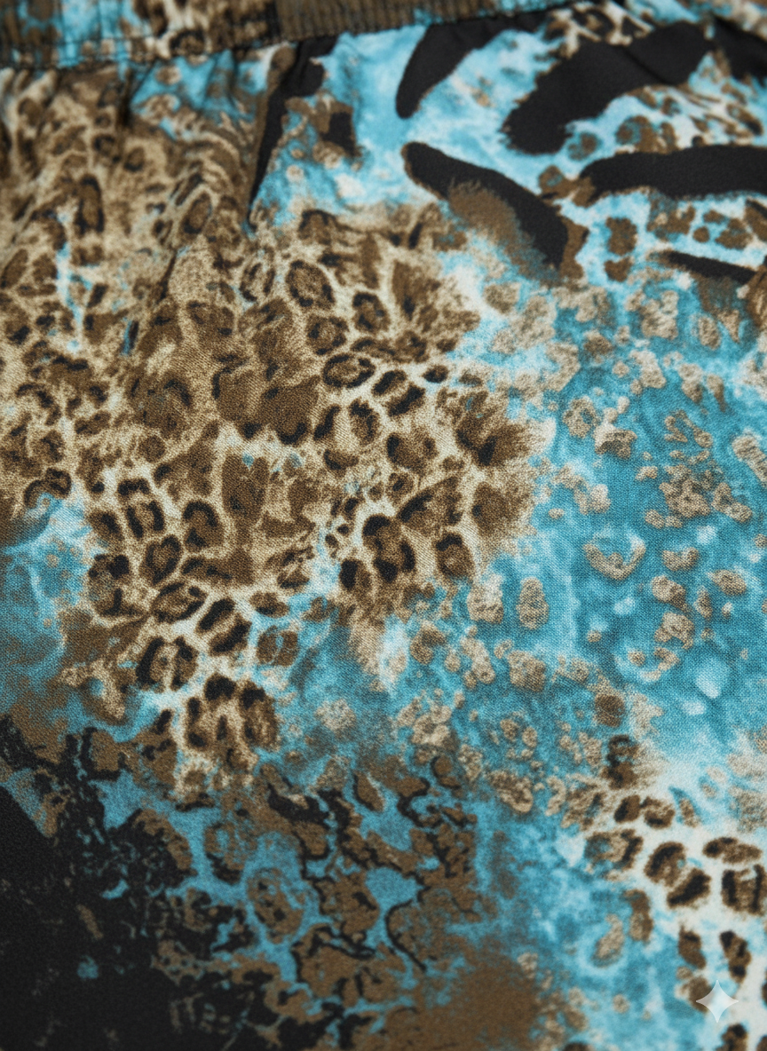 Ice Blue Tiger Print Silk Relaxed Shorts