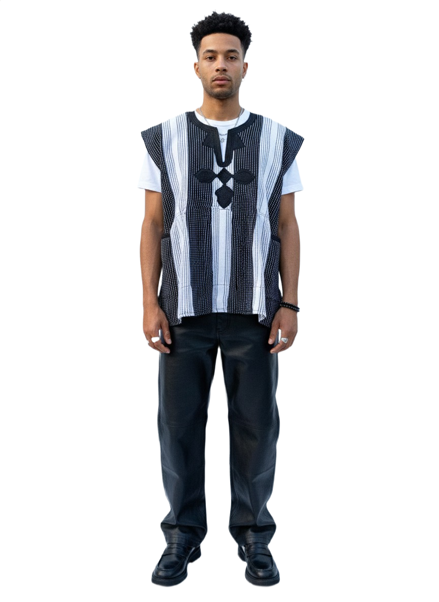 Monochrome Handwoven Batakari Fugu - Black & White Stripes