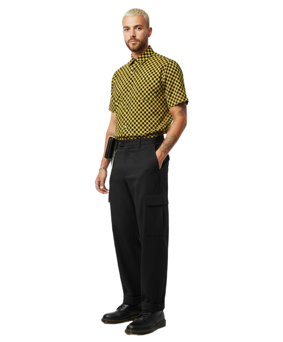 Checked Pattern Black & Yellow Pattern Short Shirt