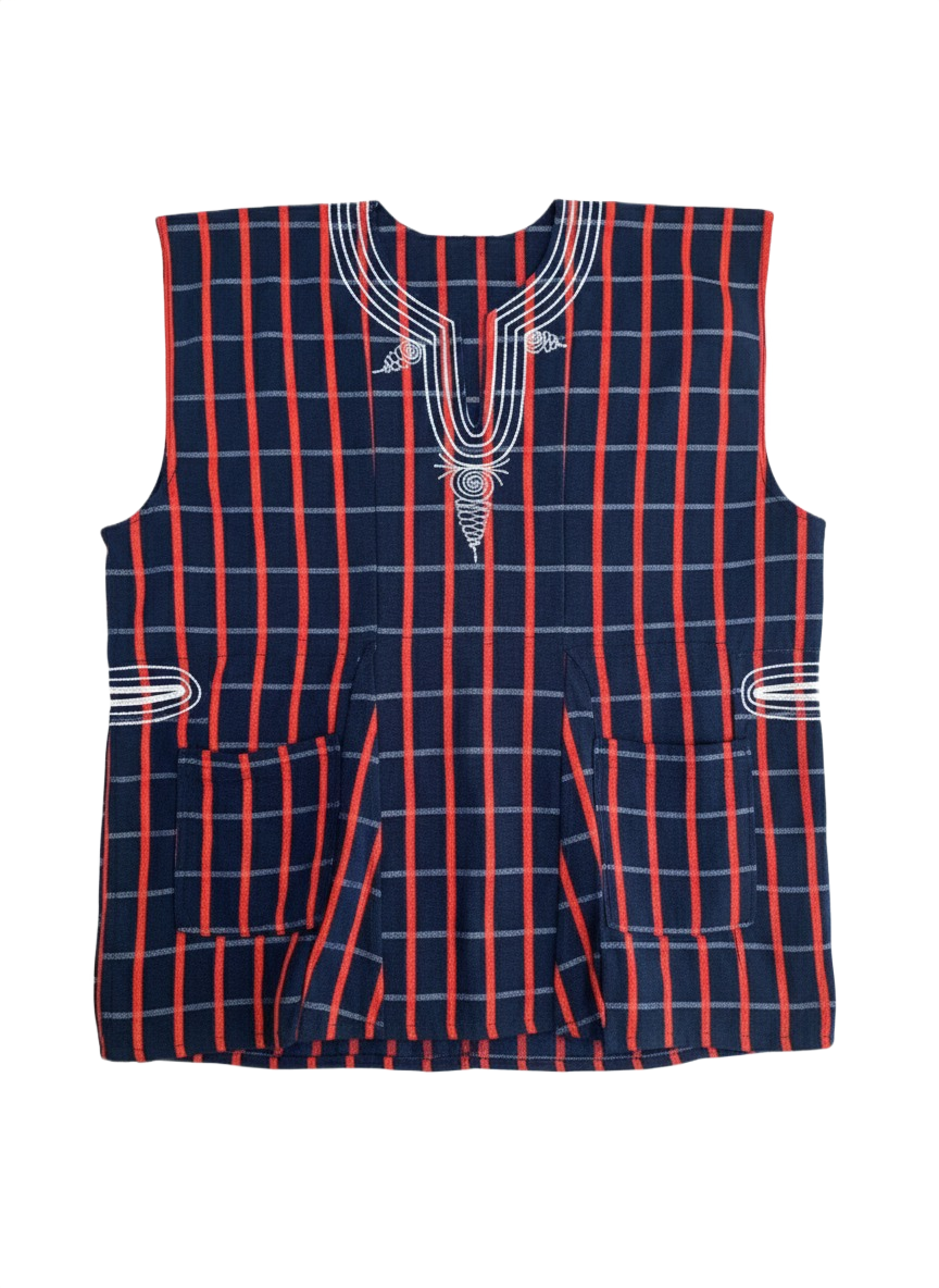 Navy Blue & Red Handwoven Batakari Fugu