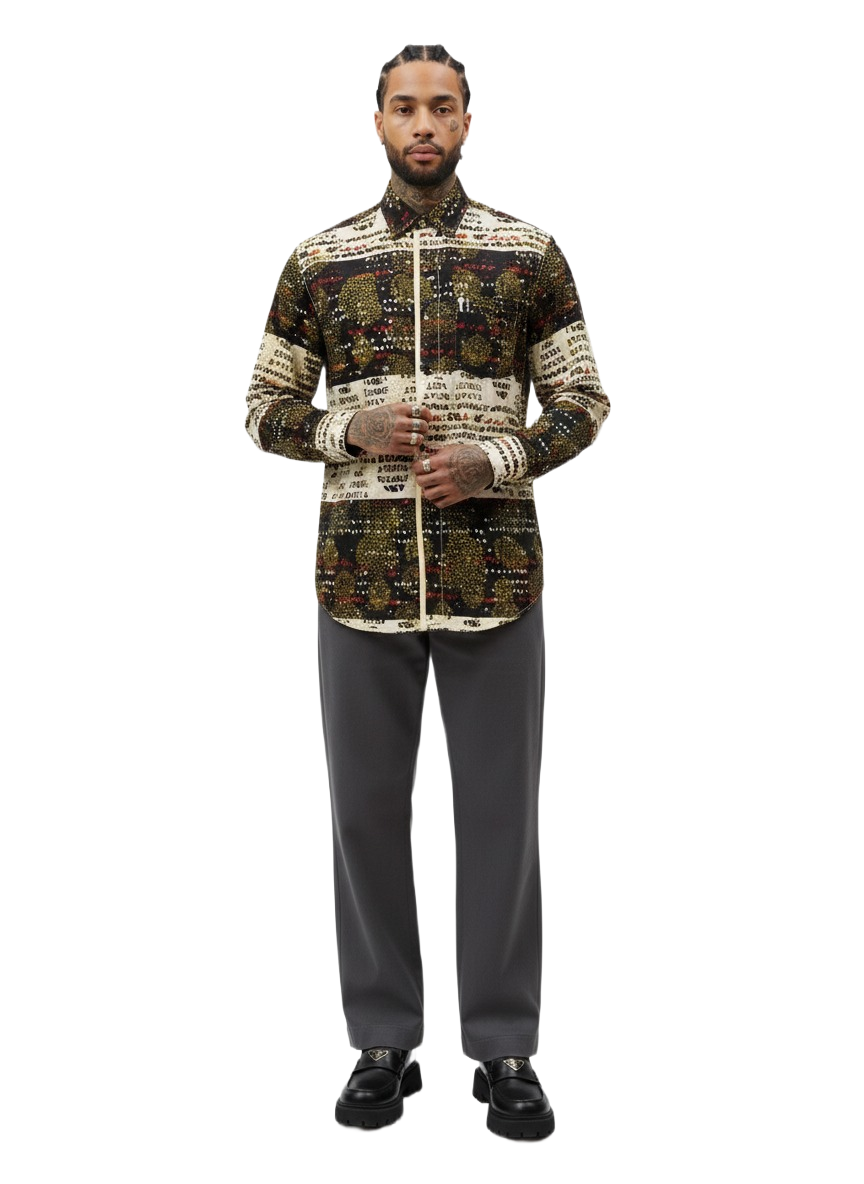 White Seamed Black and White Dotted Minimalist Wax Print Shirt