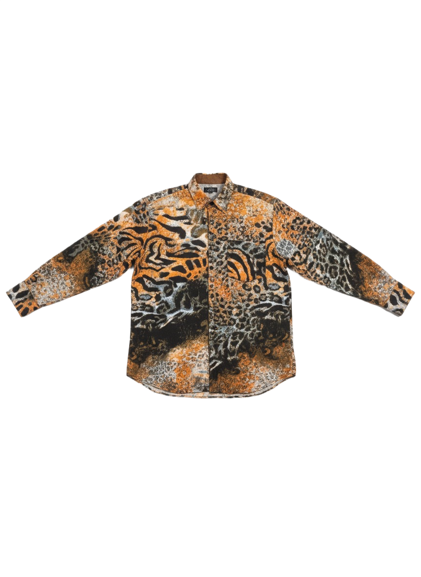 Fire Orange & Black Tiger Print Silk Long Sleeve Smart Shirt