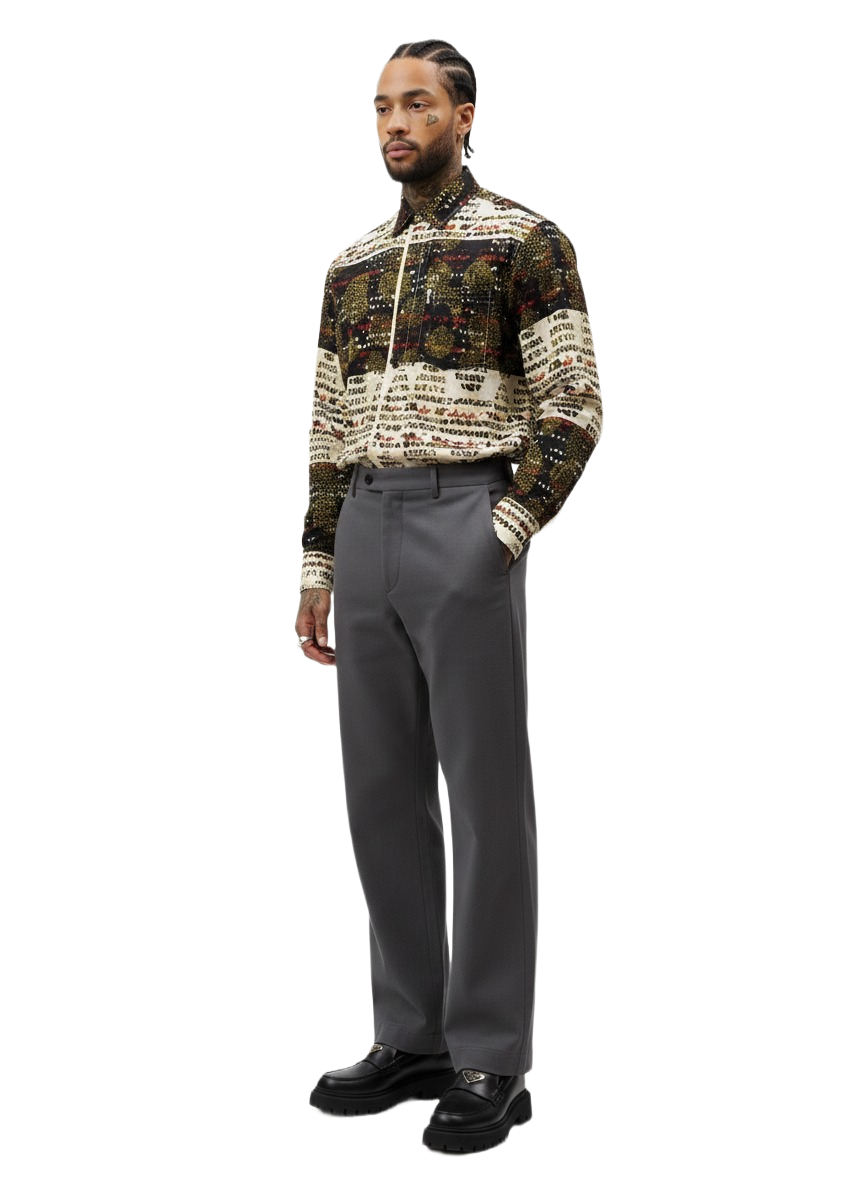 White Seamed Black and White Dotted Minimalist Wax Print Shirt