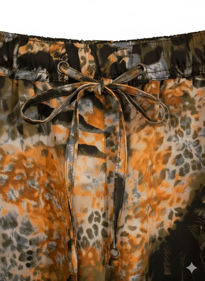 Fire Orange Tiger Print Silk Relaxed Trousers