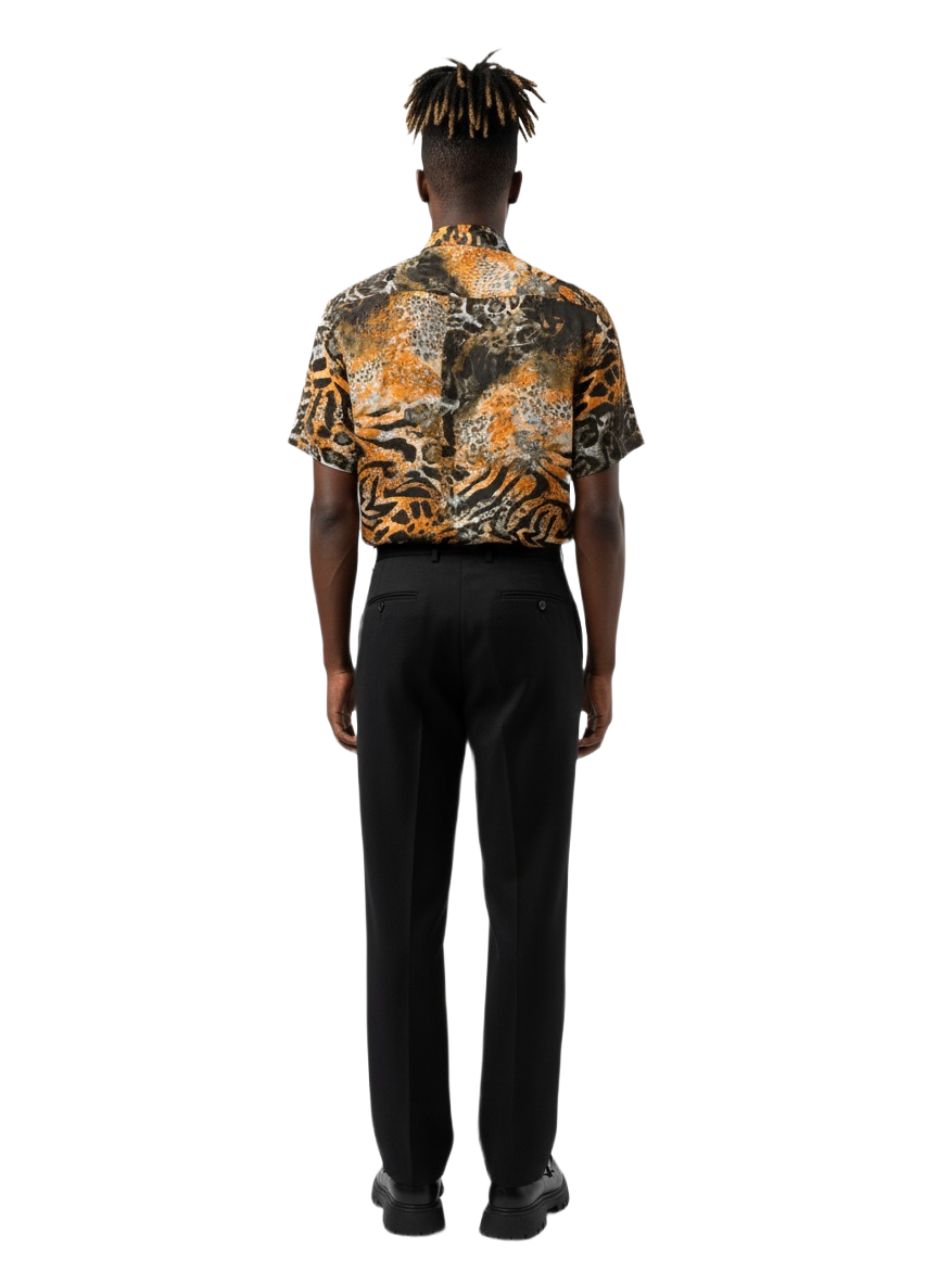Fire Orange & Black Tiger Print Silk Short Sleeve Smart Shirt