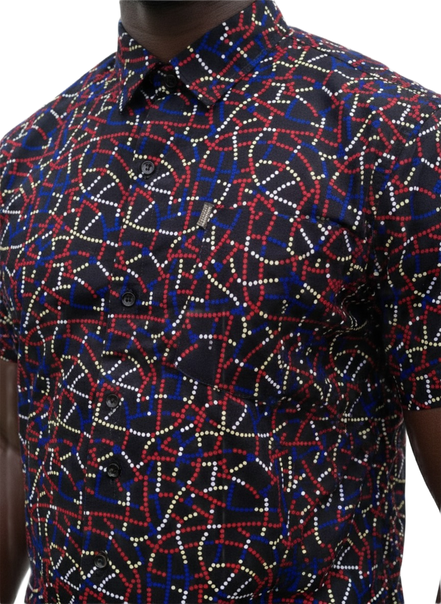 Dotted Colour Palette Design Black Ankara Print Shirt