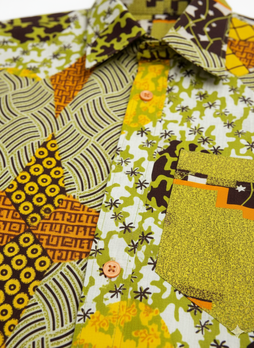 Yellow, Lime Green & Burgundy Abstract Ankara Long Sleeve Shirt