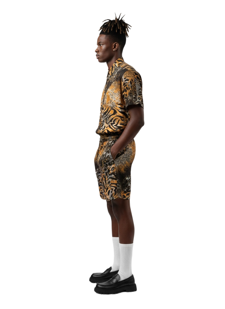 Fire Orange Tiger Print Silk Relaxed Shorts