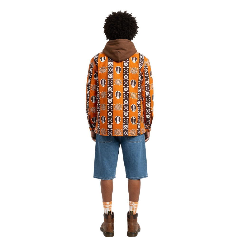 Burnt Orange & Cocoa Earth Brown Ankara Print Padded Jacket