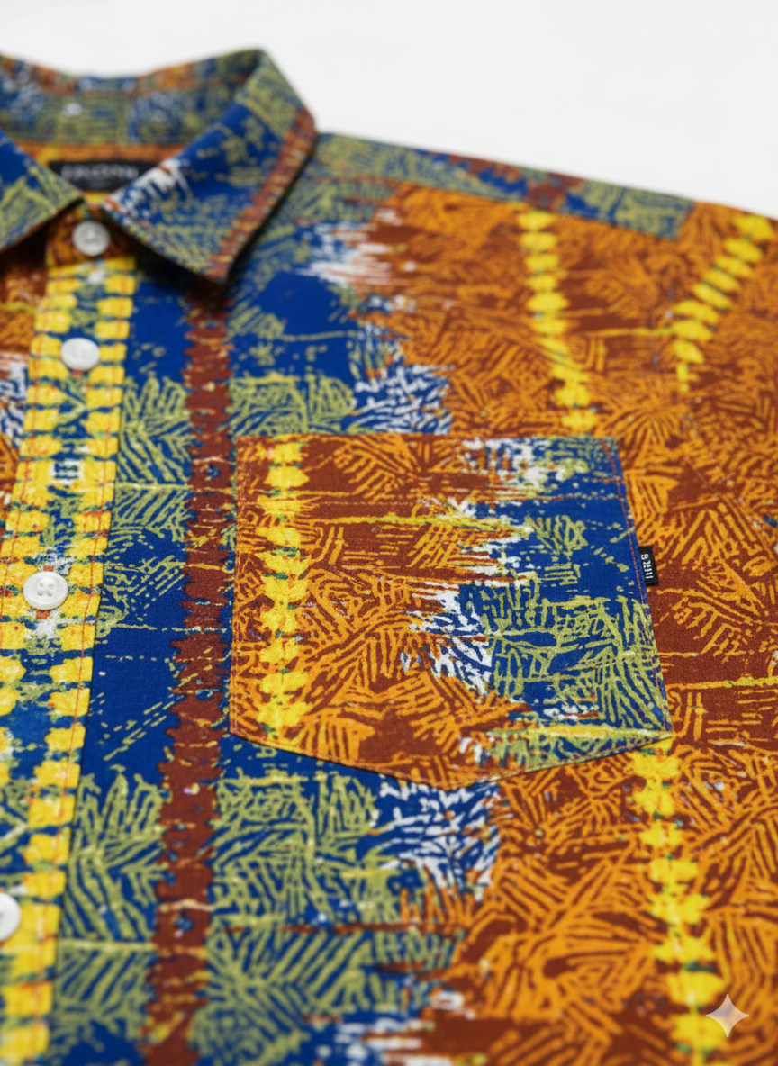 Burnt Orange, Blue & Yellow Color Palette Design Print Short Sleeve Shirt