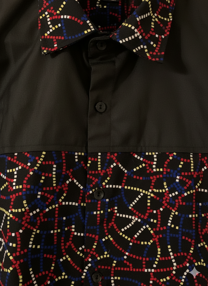 Combination Dotted Colour Palette & Black Ankara Shirt