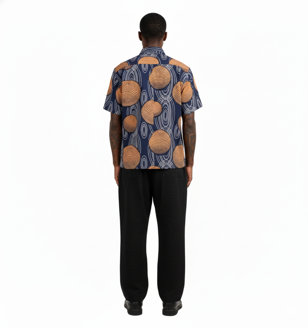 Mars Design Orange, Black & White Sphere Ankara Short Shirt