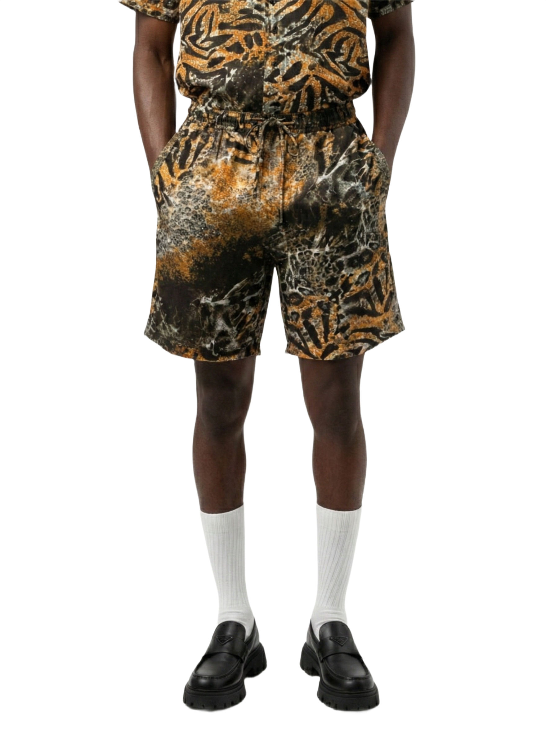 Fire Orange Tiger Print Silk Relaxed Shorts