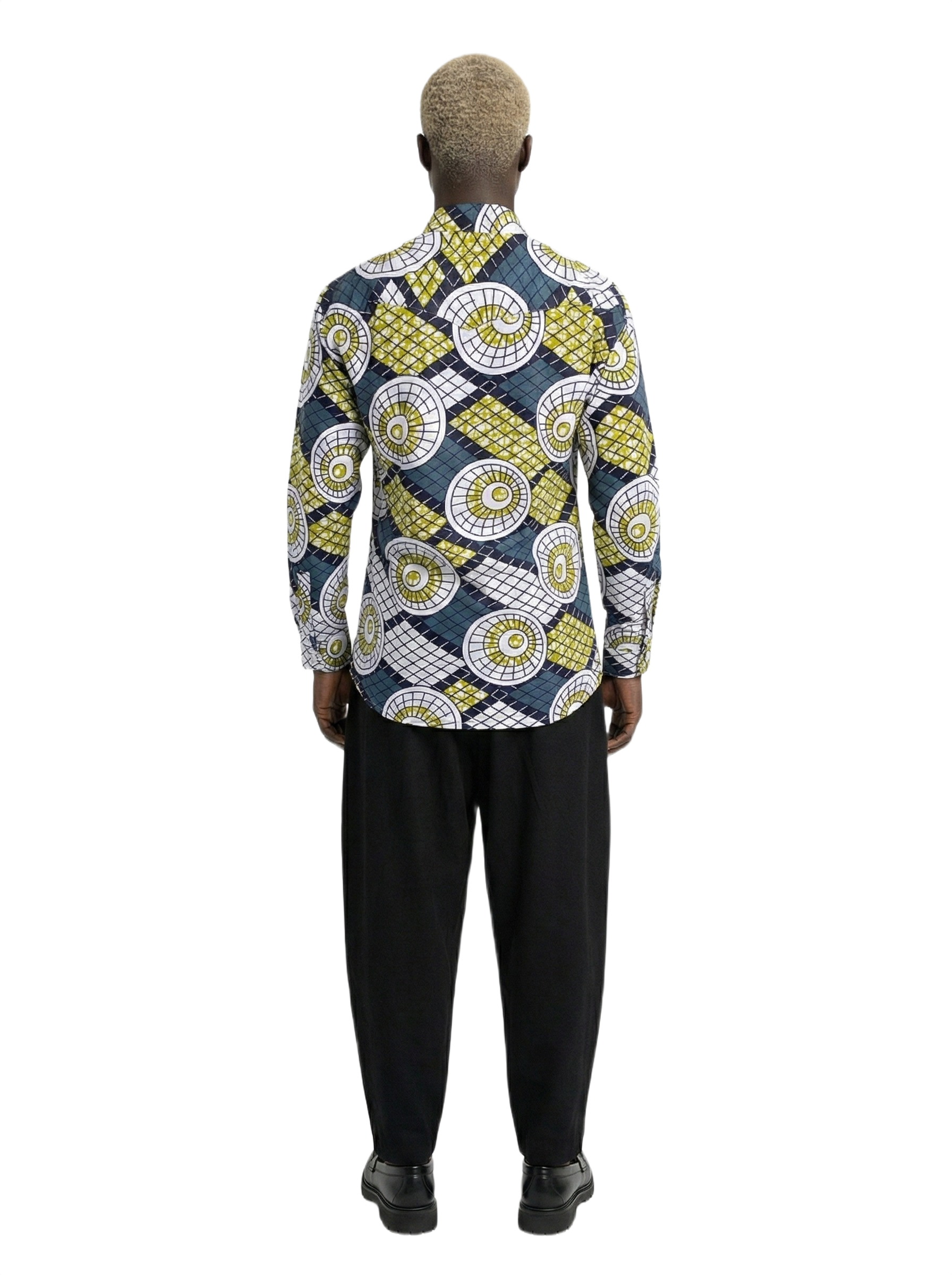 Geometric Shell Checkerboard Lime & Slate Ankara Print Shirt