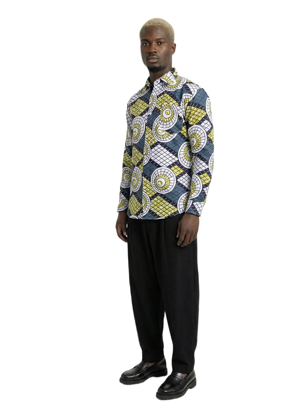 Geometric Shell Checkerboard Lime & Slate Ankara Print Shirt