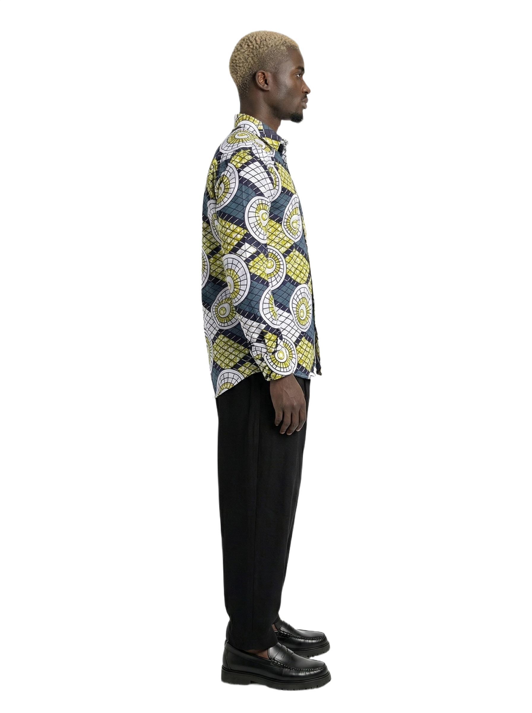 Geometric Shell Checkerboard Lime & Slate Ankara Print Shirt