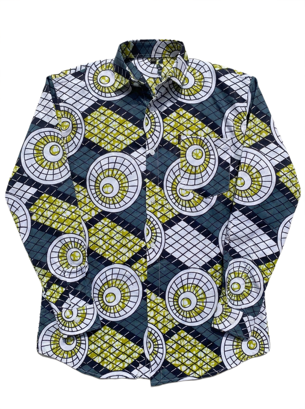Geometric Shell Checkerboard Lime & Slate Ankara Print Shirt