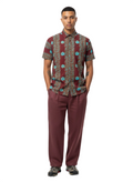 Deep Red & Ocean Blue Circled Ankara Short Sleeve Shirt