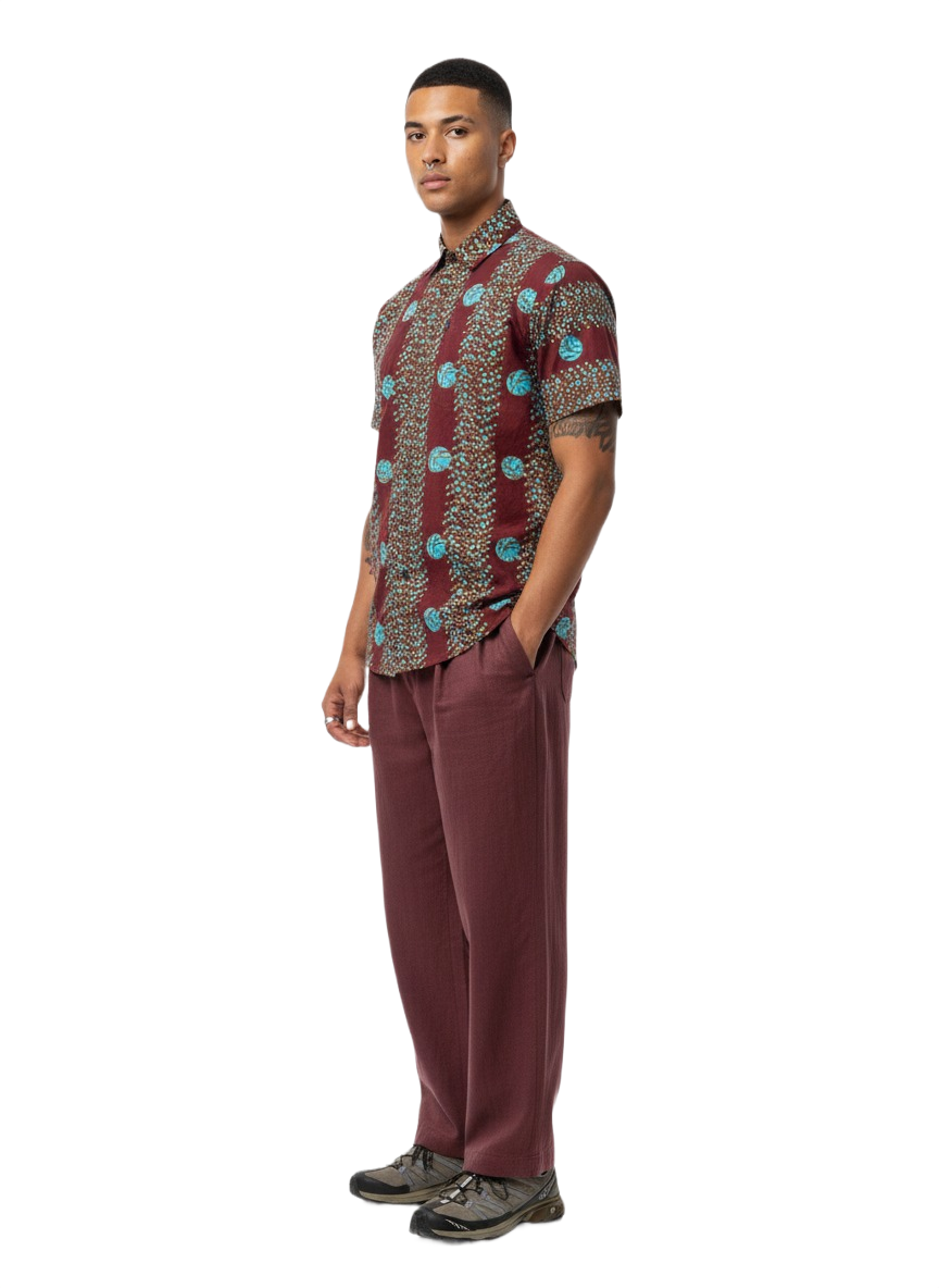 Deep Red & Ocean Blue Circled Ankara Short Sleeve Shirt