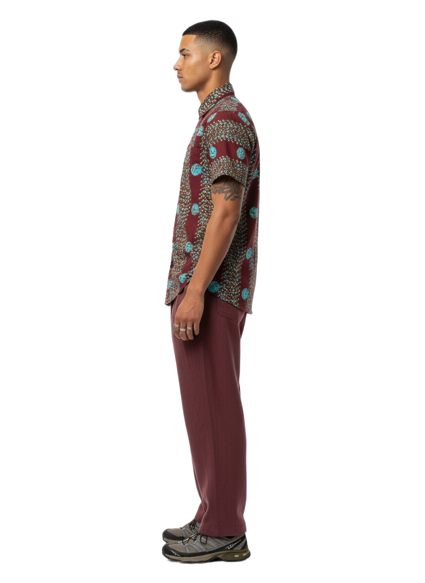 Deep Red & Ocean Blue Circled Ankara Short Sleeve Shirt