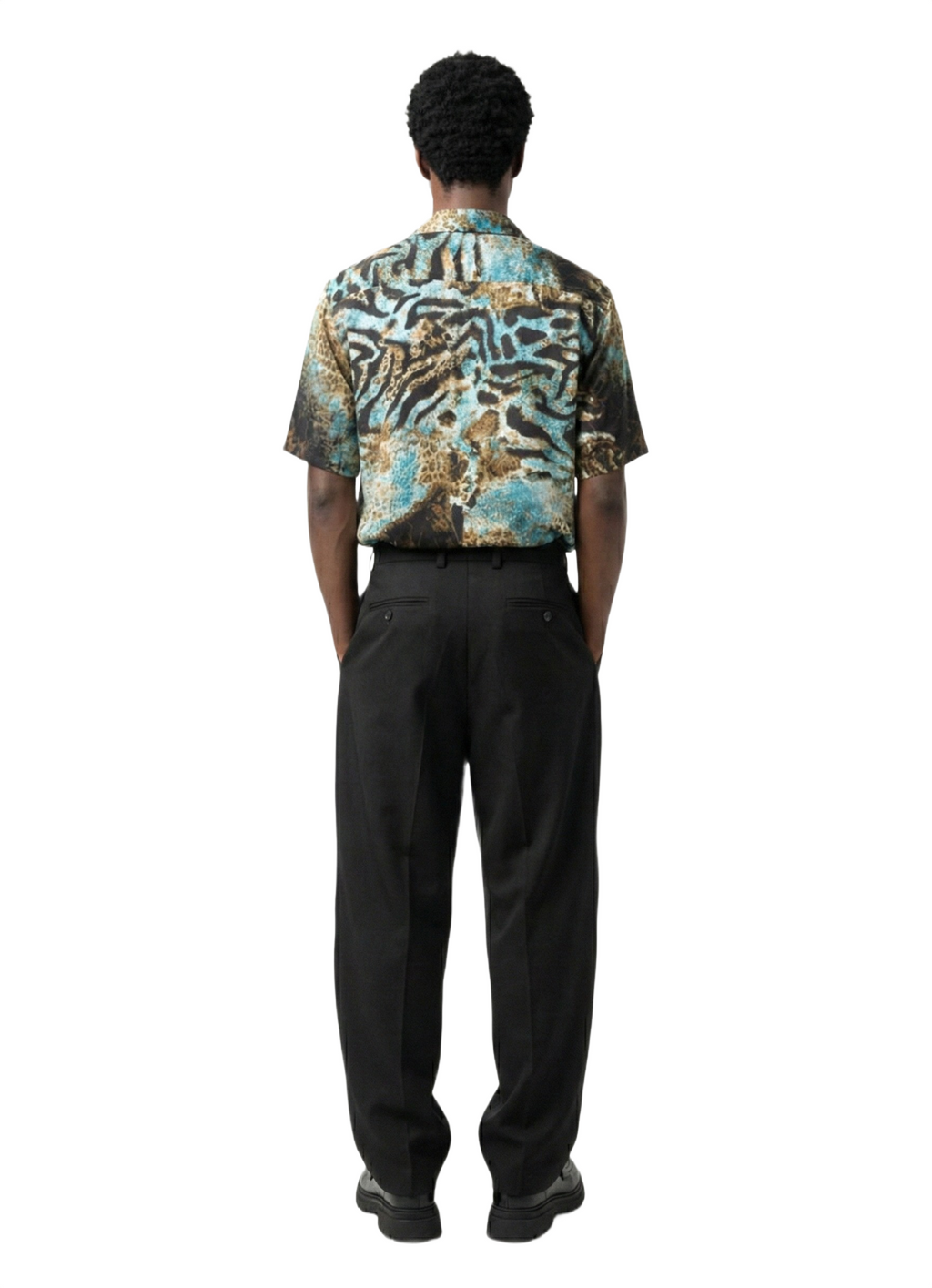 Ice Blue Tiger Print Silk Short Sleeve Smart Shirt