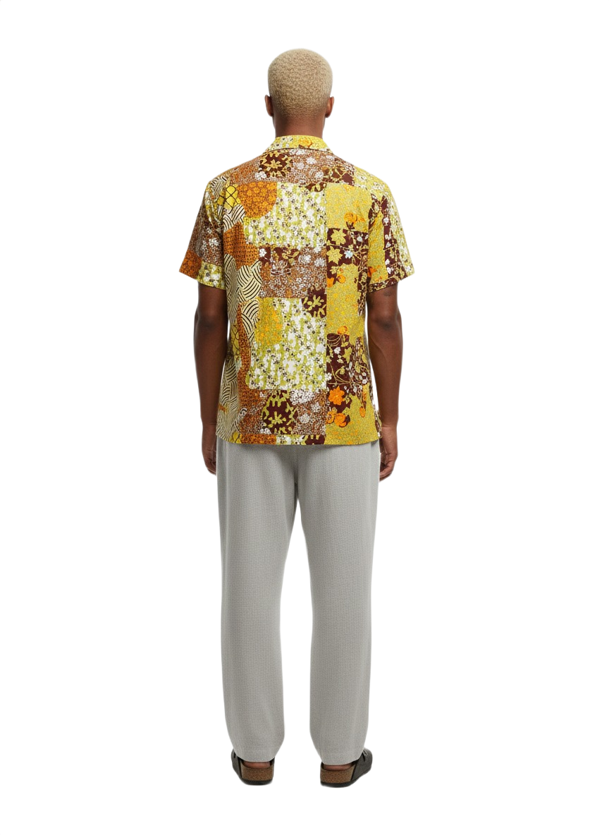 Yellow, Lime Green & Burgundy Abstract Design Ankara Shirt