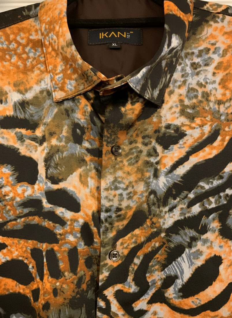 Fire Orange & Black Tiger Print Silk Long Sleeve Smart Shirt
