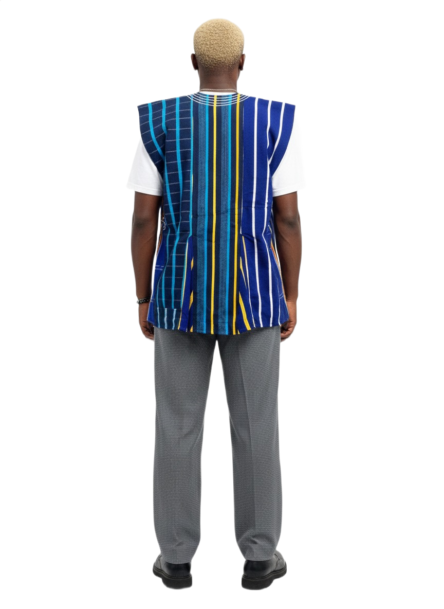 Multi Blue Striped Patchwork Handwoven Batakari Fugu