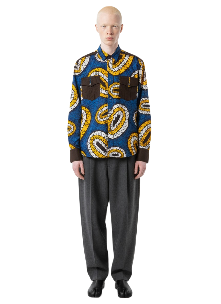 Chemise à manches longues Ankara à motif circulaire avec poche avant