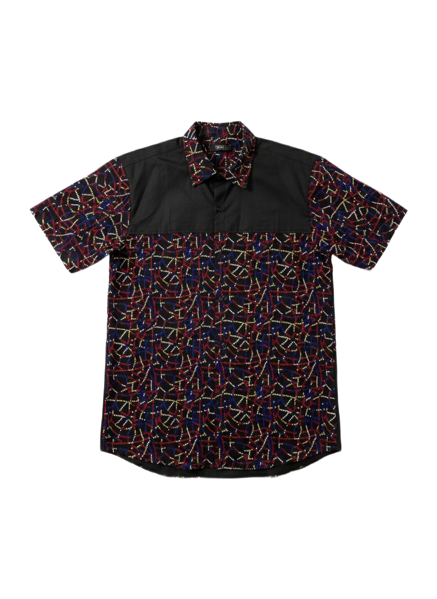 Combination Dotted Colour Palette & Black Ankara Shirt