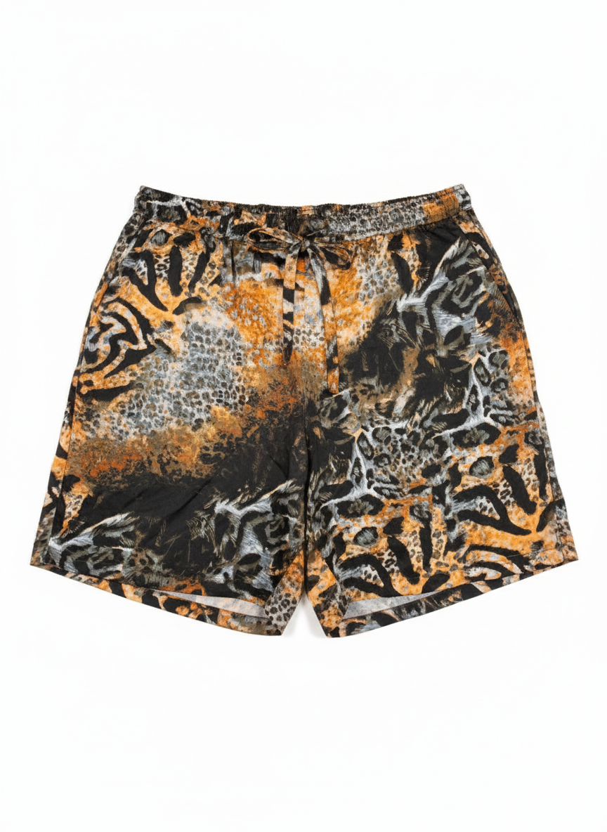 Fire Orange Tiger Print Silk Relaxed Shorts