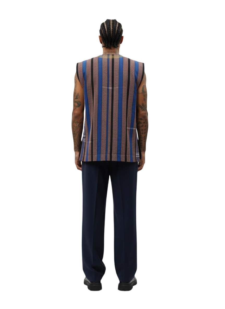 Gold Leaf Royal Blue & Red Striped Handwoven Batakari Fugu