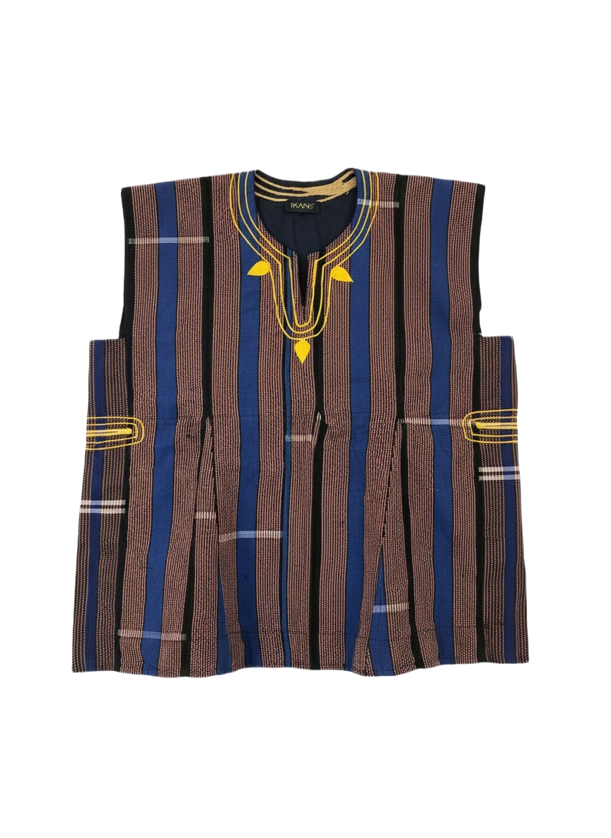 Gold Leaf Royal Blue & Red Striped Handwoven Batakari Fugu