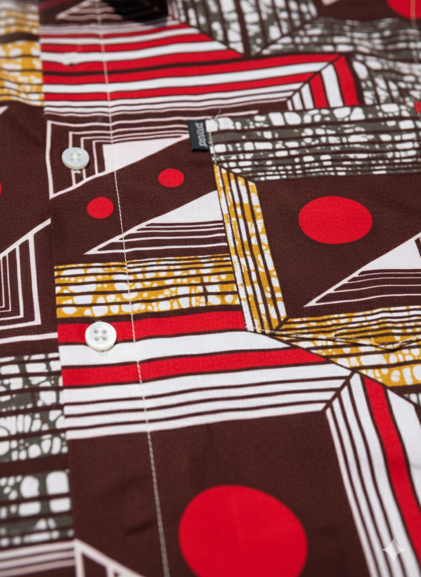 Geometric Patchwork Red, Maroon & Marigold Long Sleeved Shirt