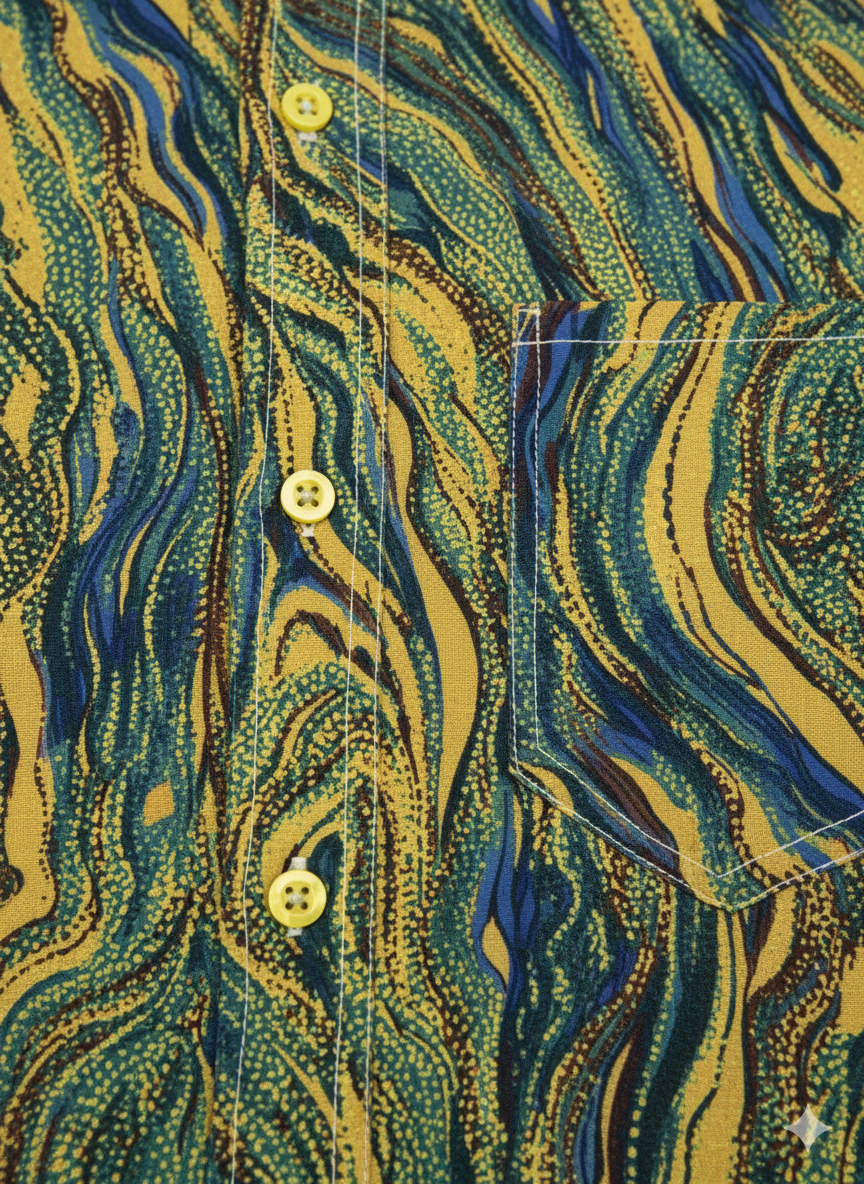 Chemise à manches longues Swirl Ankara avec col, poignets et poches avant contrastés