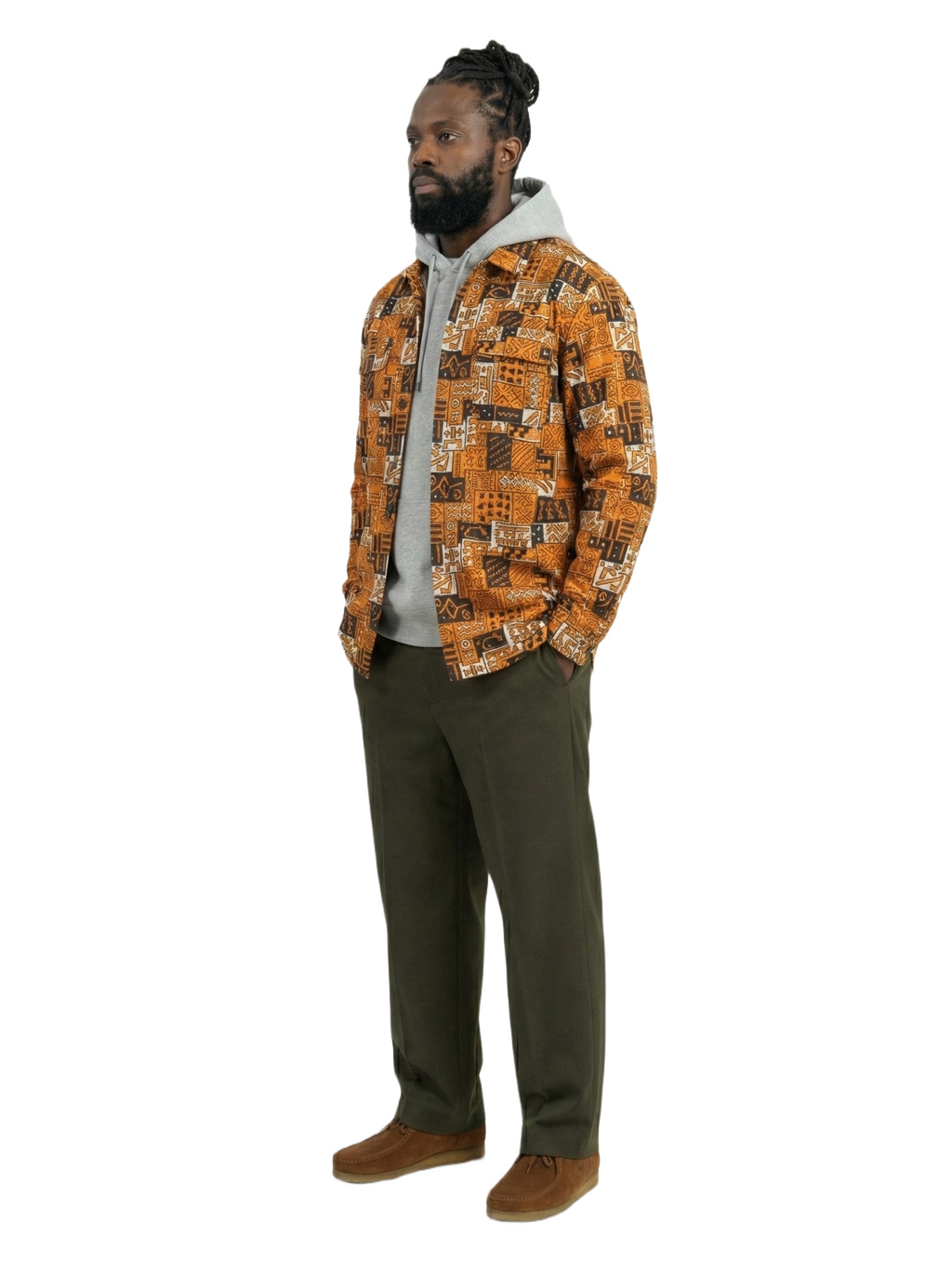 Akoma Burnt Orange & Black Ankara Print Padded Jacket